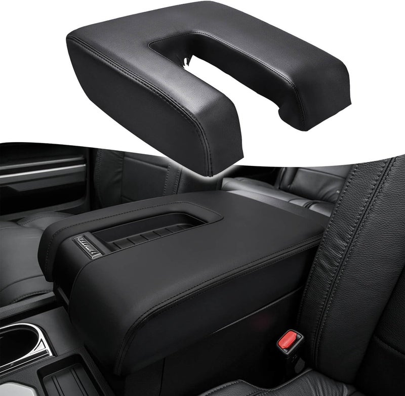 KBH Car Center Console Cover Replacement for Toyota Tundra 2014 2015 2016 2017 2018 2019 2020 2021, Vinyl Leather Armrest Uhpholstery, Anti-Scratch, Black (Leather Part Only) - Image 1
