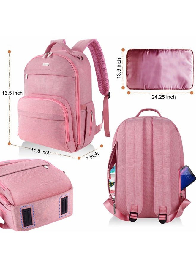 Voova Diaper Bag Backpack, Multifunction Travel Back Pack Maternity Baby Nappy Changing Bags with Changing Pad & Stroller Straps, Large Capacity,Waterproof and Stylish for Mom and Dad, Pink - Image 5
