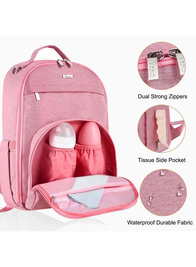 Voova Diaper Bag Backpack, Multifunction Travel Back Pack Maternity Baby Nappy Changing Bags with Changing Pad & Stroller Straps, Large Capacity,Waterproof and Stylish for Mom and Dad, Pink - Image 4