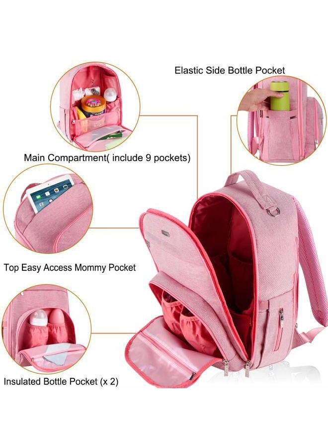 Voova Diaper Bag Backpack, Multifunction Travel Back Pack Maternity Baby Nappy Changing Bags with Changing Pad & Stroller Straps, Large Capacity,Waterproof and Stylish for Mom and Dad, Pink - Image 3
