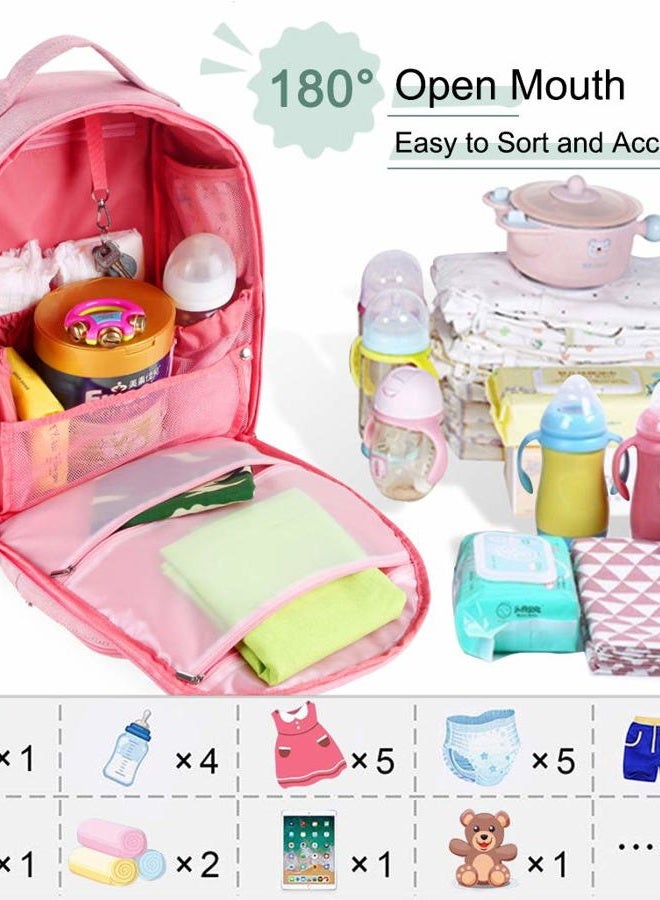Voova Diaper Bag Backpack, Multifunction Travel Back Pack Maternity Baby Nappy Changing Bags with Changing Pad & Stroller Straps, Large Capacity,Waterproof and Stylish for Mom and Dad, Pink - Image 2