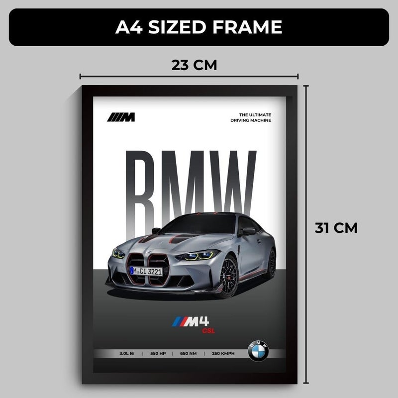 Funk You Store Engineered Wood BMW M4 Poster Framed A4 Sized (31 x 23 cm) Car Posters for Wall Gift for Boys Supercar Frames BMW Poster M4 Sportscar Frame Car Posters for Wall Bedroom Hostel - Image 2