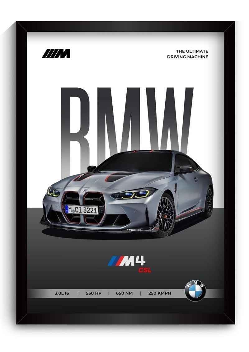 Funk You Store Engineered Wood BMW M4 Poster Framed A4 Sized (31 x 23 cm) Car Posters for Wall Gift for Boys Supercar Frames BMW Poster M4 Sportscar Frame Car Posters for Wall Bedroom Hostel - Image 1