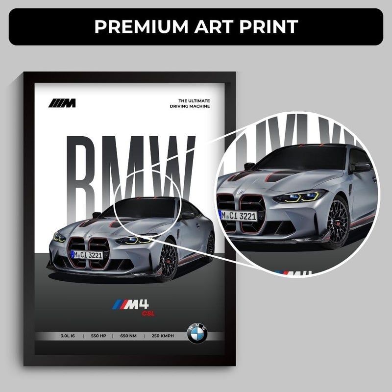 Funk You Store Engineered Wood BMW M4 Poster Framed A4 Sized (31 x 23 cm) Car Posters for Wall Gift for Boys Supercar Frames BMW Poster M4 Sportscar Frame Car Posters for Wall Bedroom Hostel - Image 3