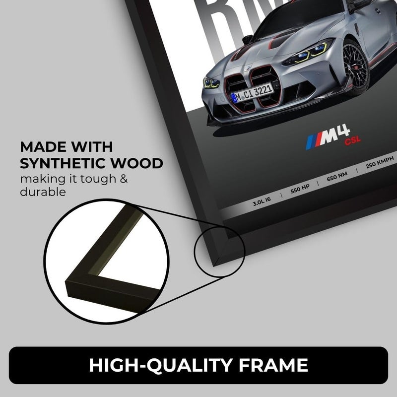 Funk You Store Engineered Wood BMW M4 Poster Framed A4 Sized (31 x 23 cm) Car Posters for Wall Gift for Boys Supercar Frames BMW Poster M4 Sportscar Frame Car Posters for Wall Bedroom Hostel - Image 5