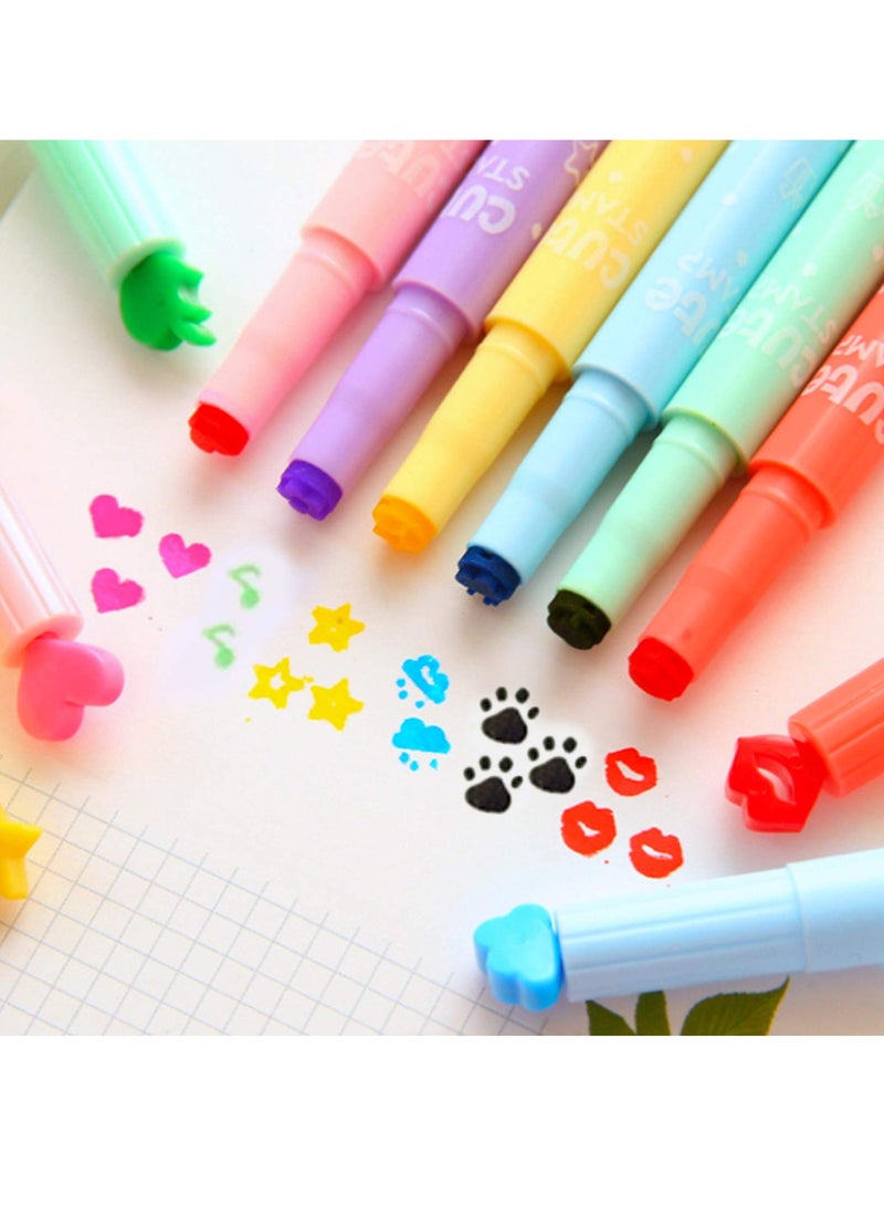 KASTWAVE 12-Pack Cute Candy Color Highlighters with Mini Stamper Tips for Coloring, Drawing, Illustrating, Journaling and Art Crafts, Creative School Classroom Self-Inking Stationery for Kids - Image 2