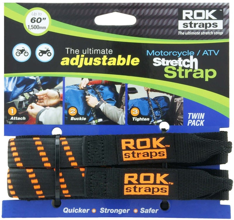 ROK Straps ROK-10031 Black/Orange 18" - 60" Motorcycle/ATV Adjustable Stretch Strap - Image 1