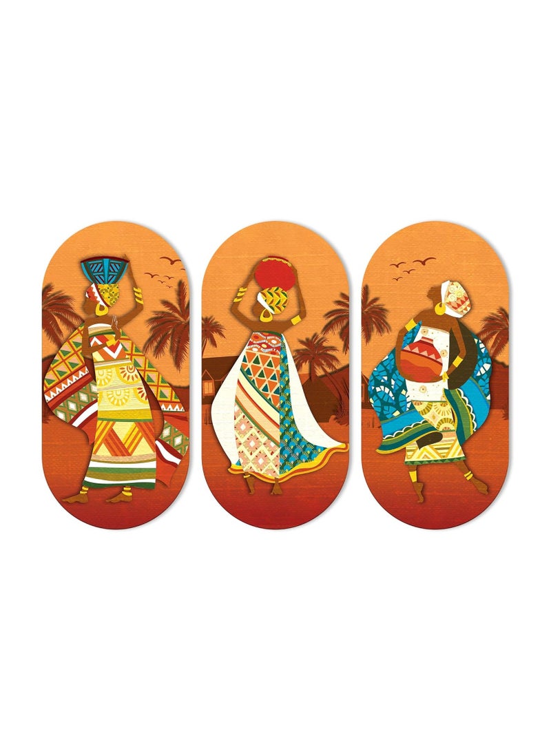 Artvibes African Women Dancing Wooden Wall Hanger for Home | Office | Living Room | Gift | Modern Decoration Items | Kitchen Wall Decor | Artworks (WH_9009N), Set of 3 - Image 1