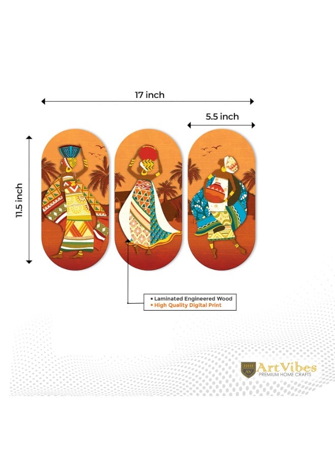 Artvibes African Women Dancing Wooden Wall Hanger for Home | Office | Living Room | Gift | Modern Decoration Items | Kitchen Wall Decor | Artworks (WH_9009N), Set of 3 - Image 4