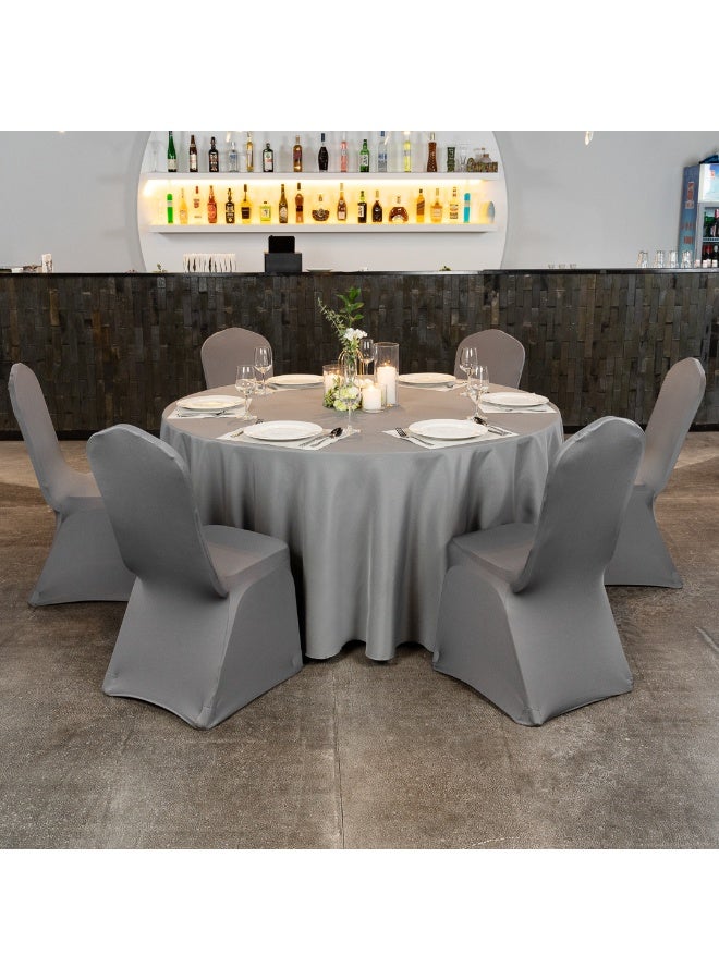 Restaurantware Table Tek 120 Inch Table Covers, 10 Round Wedding Tablecloths - Washable, Wrinkle-Free, Gray Polyester Banquet Tablecloths, Hemmed, For Parties, Holidays, or Buffets  - Image 3
