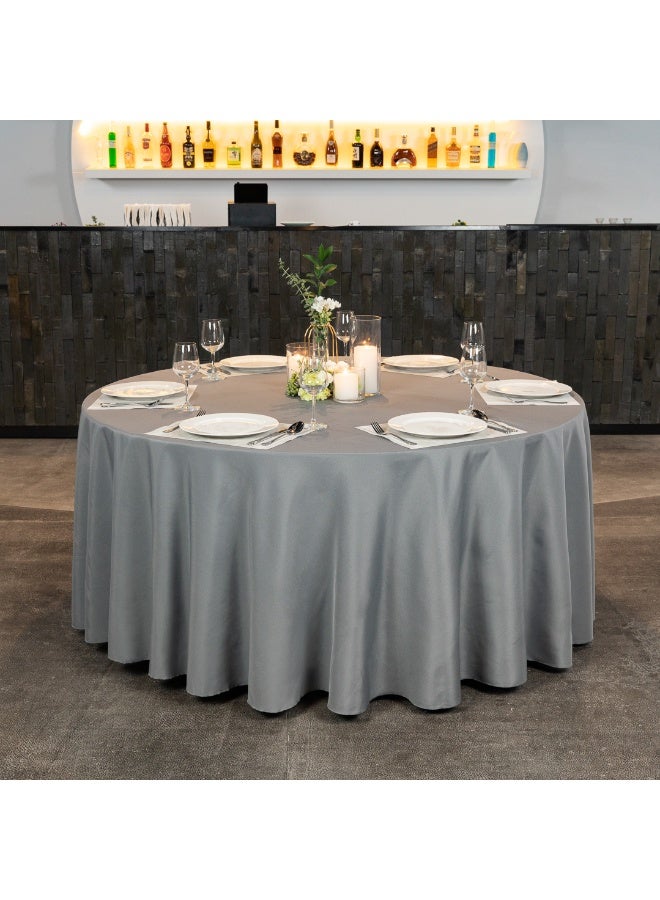 Restaurantware Table Tek 120 Inch Table Covers, 10 Round Wedding Tablecloths - Washable, Wrinkle-Free, Gray Polyester Banquet Tablecloths, Hemmed, For Parties, Holidays, or Buffets  - Image 5