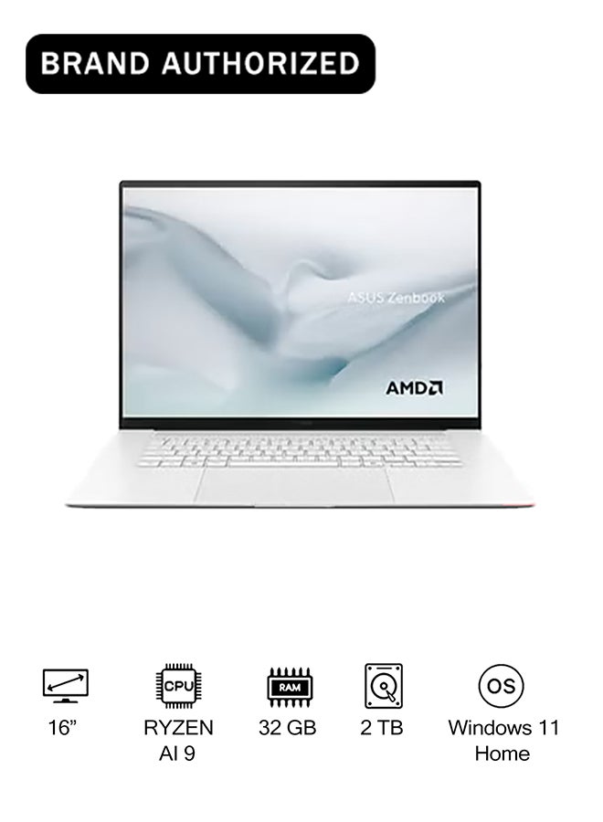 ASUS Zenbook Laptop With 16-Inch Display, RYZEN AI 9/32GB/2TB PCIE G4 SSD/AMD UMA/Windows 11 Home Scandinavian White - Image 1