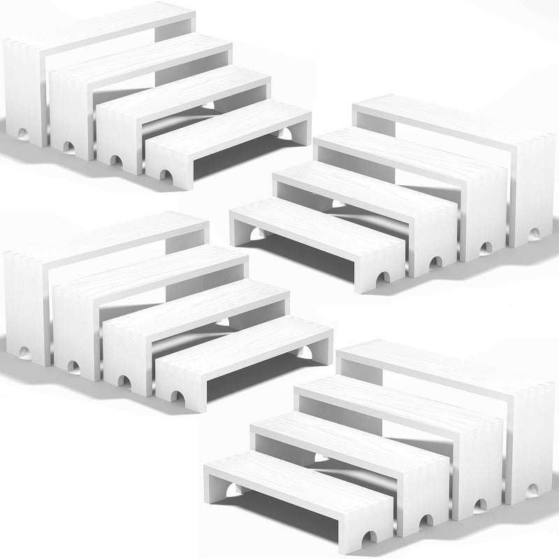 Vecxoty 4 Set Large White Wooden Tiered Riser Display Stands for Vendor Events,Stackable Wooden Cupcake Stand,Farmhouse Decor Wood Dessert Table Display Set,Vendor Booth Display Items,Food Display Risers for Partyï¼ˆ12-11.2-10.4-9.6INï¼‰ - Image 1