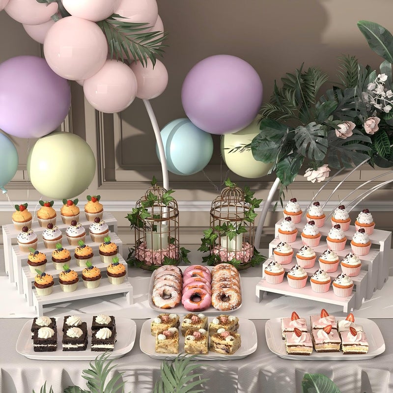 Vecxoty 4 Set Large White Wooden Tiered Riser Display Stands for Vendor Events,Stackable Wooden Cupcake Stand,Farmhouse Decor Wood Dessert Table Display Set,Vendor Booth Display Items,Food Display Risers for Partyï¼ˆ12-11.2-10.4-9.6INï¼‰ - Image 2