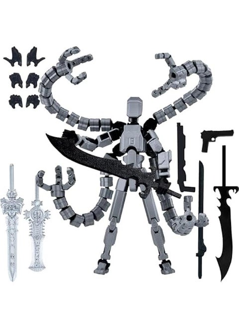 Assembly Completed T13 Action Figure 3D Printed Multi-Jointed Movable T 13 Lucky 13 Dummy 13 Nova 13 Robot 13 Action Figure Desktop Decorations for Game Lovers (Grey, 7.2 Inch)