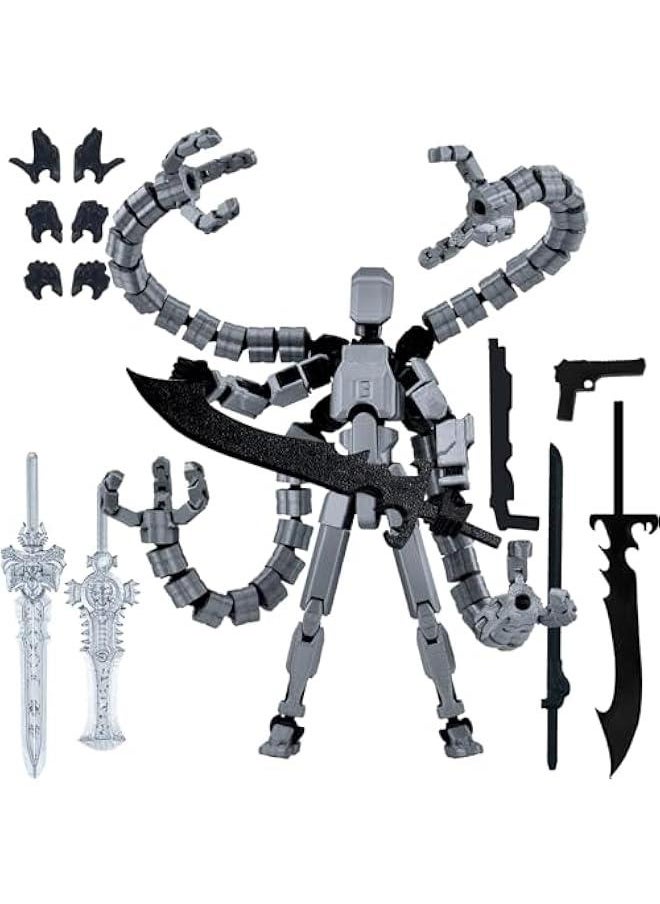 Assembly Completed T13 Action Figure 3D Printed Multi-Jointed Movable T 13 Lucky 13 Dummy 13 Nova 13 Robot 13 Action Figure Desktop Decorations for Game Lovers (Grey, 7.2 Inch)