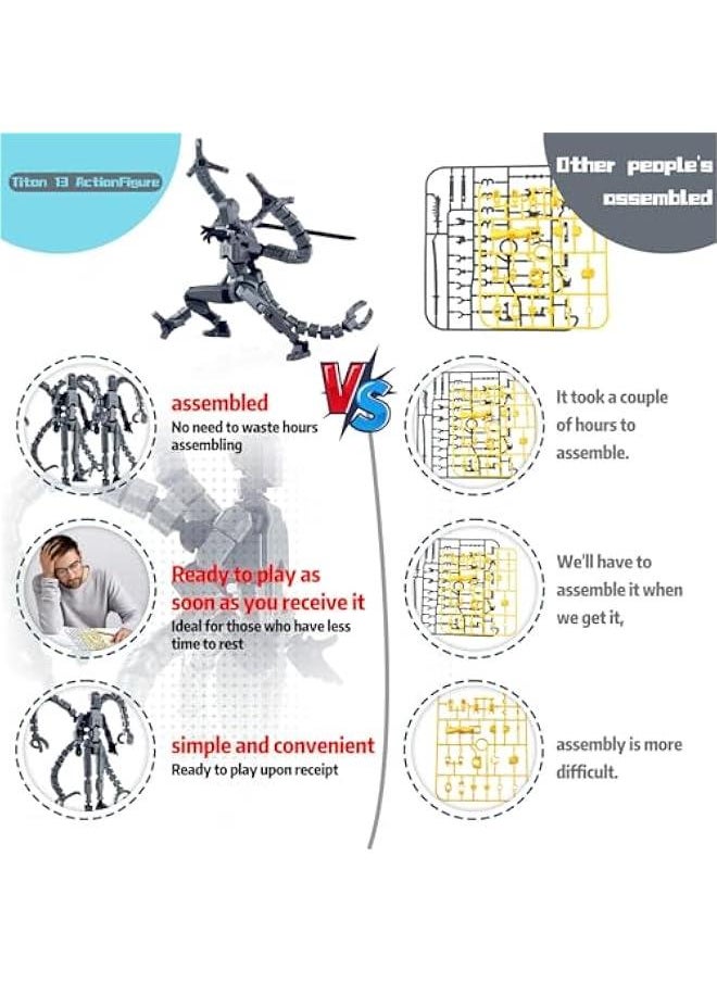 Assembly Completed T13 Action Figure 3D Printed Multi-Jointed Movable T 13 Lucky 13 Dummy 13 Nova 13 Robot 13 Action Figure Desktop Decorations for Game Lovers (Grey, 7.2 Inch)