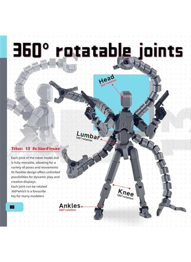 Assembly Completed T13 Action Figure 3D Printed Multi-Jointed Movable T 13 Lucky 13 Dummy 13 Nova 13 Robot 13 Action Figure Desktop Decorations for Game Lovers (Grey, 7.2 Inch)