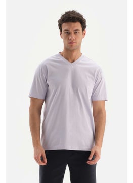 dagi Lilac V Neck Basic Supima T-Shirt  - Image 1