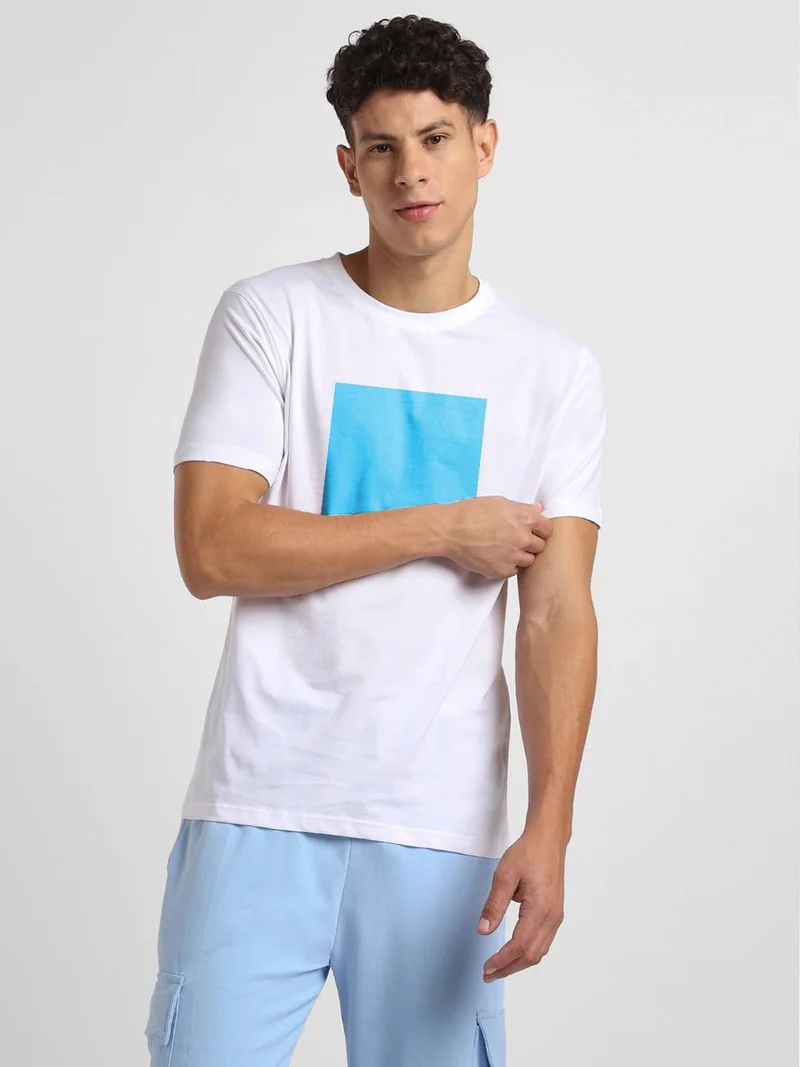نوبيرو Men's White Graphic Print T-Shirt