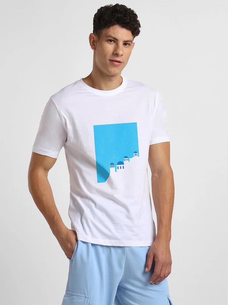 NOBERO  Men's White Graphic Print T-Shirt for Men | Best Price UAE