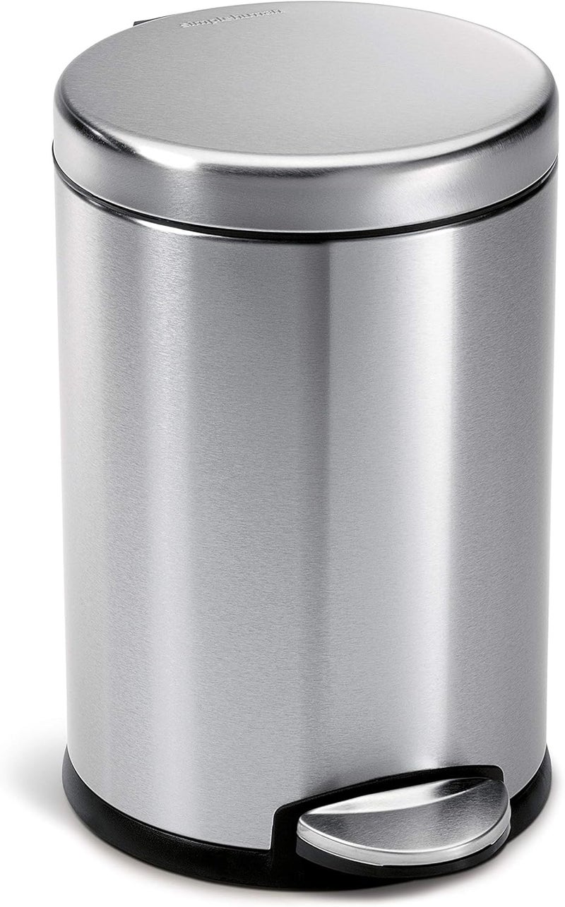 Simple Human 4.5 Liter / 1.2 Gallon Round Bathroom Step Trash Can, Brushed Stainless Steel - Image 1