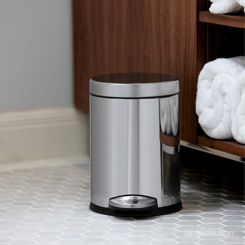 Simple Human 4.5 Liter / 1.2 Gallon Round Bathroom Step Trash Can, Brushed Stainless Steel - Image 2