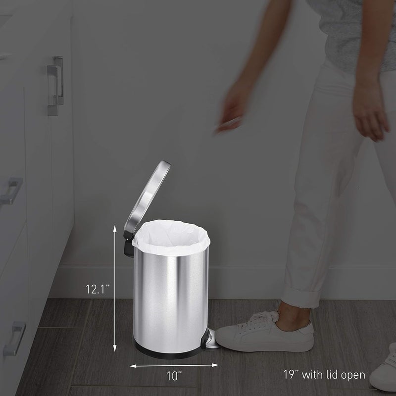Simple Human 4.5 Liter / 1.2 Gallon Round Bathroom Step Trash Can, Brushed Stainless Steel - Image 3