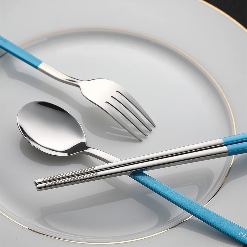 DEVICO Travel Utensils With Case, 18/8 Stainless Steel Camping Utensils, Reusable Portable Silverware Cutlery Set For Lunch Box, Include Fork Spoon Chopsticks - Image 4