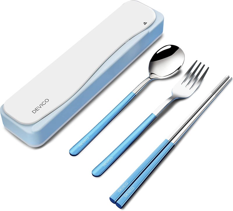 DEVICO Travel Utensils With Case, 18/8 Stainless Steel Camping Utensils, Reusable Portable Silverware Cutlery Set For Lunch Box, Include Fork Spoon Chopsticks - Image 1