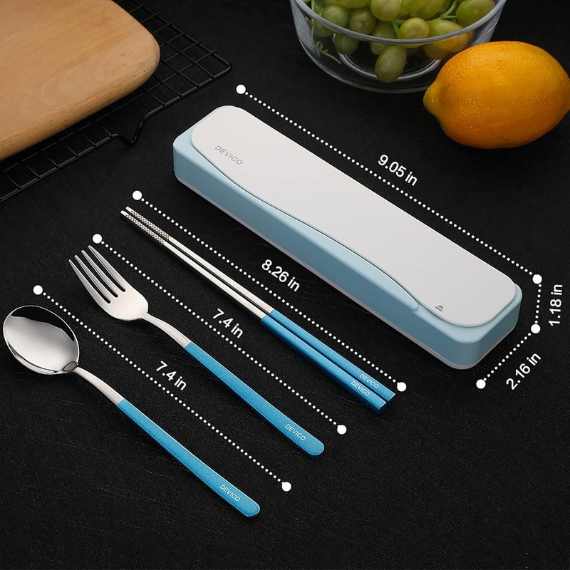 DEVICO Travel Utensils With Case, 18/8 Stainless Steel Camping Utensils, Reusable Portable Silverware Cutlery Set For Lunch Box, Include Fork Spoon Chopsticks - Image 3