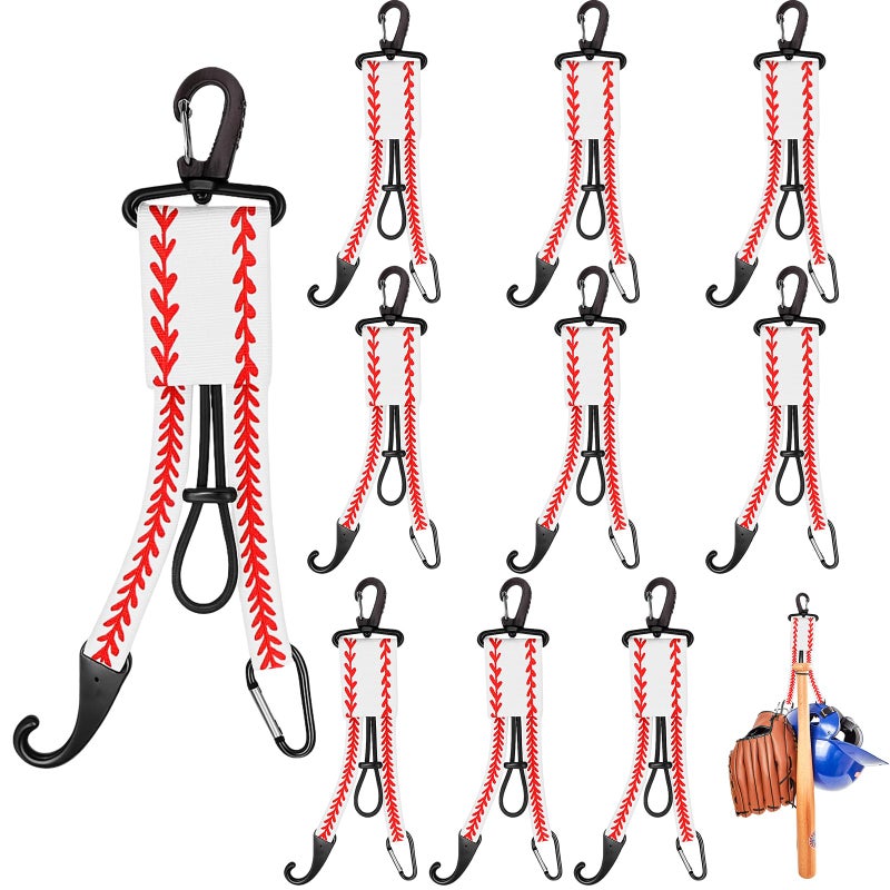 Deekin 10 Pcs Baseball Softball Gear Hanger 3 in 1 Dugout Organizer Bat Holder with Glove Clip and Helmet Hook for Fence Bag Water Bottle Hiking Camping Baseball - Image 2