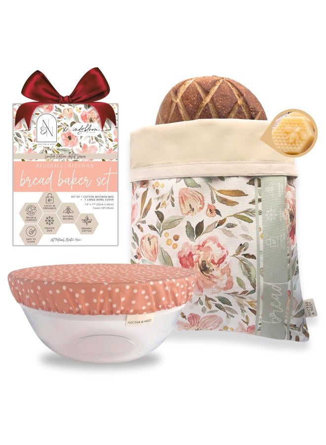Nectar & Nest Bread Baker Set, Reusable Beeswax Bread Bags for Homemade Bread, Sourdough Bag, Organic Cotton Beeswax Bowl Cover, Limited-Edition Artist Series - Image 1