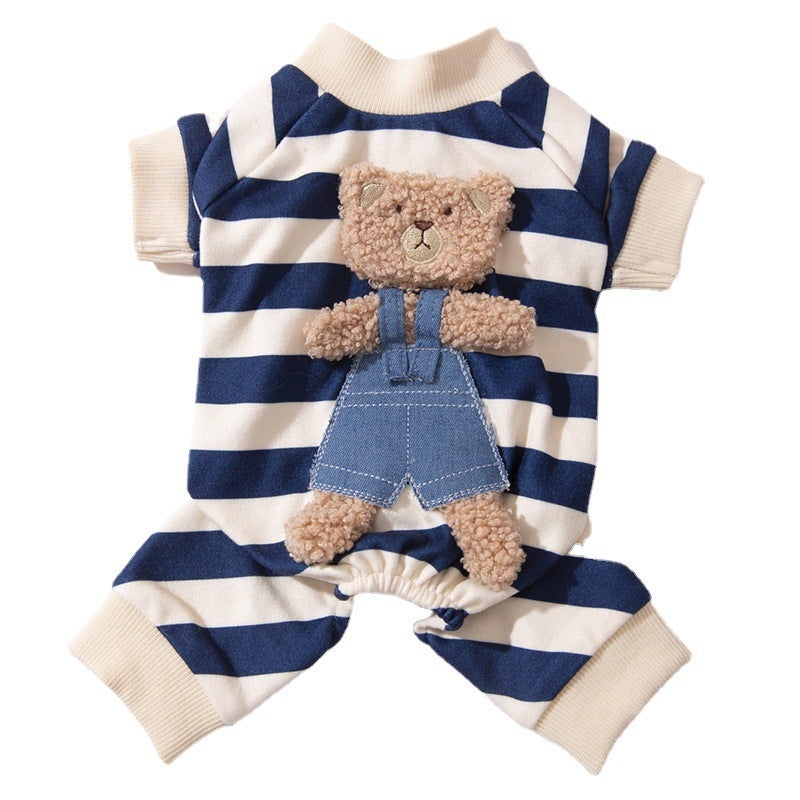 Autumn/Winter Teddy Bear Striped Dog Four-Leg Pajamas for Small Pets - Image 5