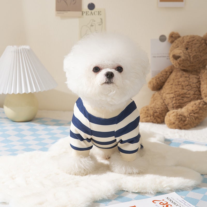 Autumn/Winter Teddy Bear Striped Dog Four-Leg Pajamas for Small Pets - Image 4