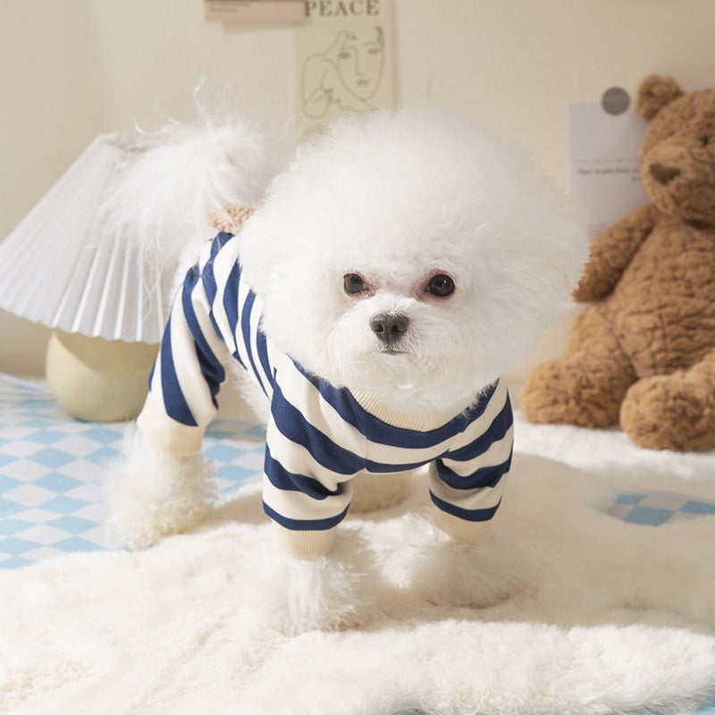 Autumn/Winter Teddy Bear Striped Dog Four-Leg Pajamas for Small Pets - Image 3