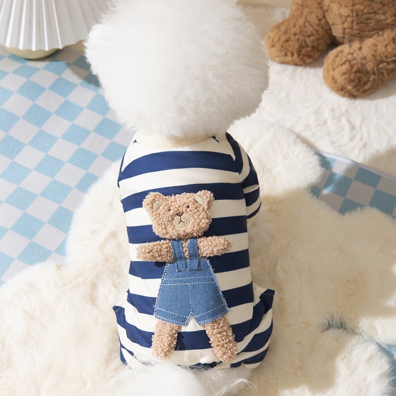Autumn/Winter Teddy Bear Striped Dog Four-Leg Pajamas for Small Pets - Image 2