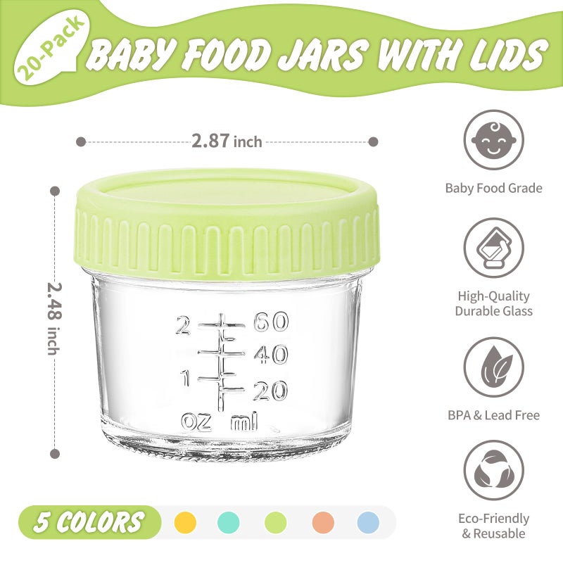 DRKIO 20 Pack Glass Baby Food Storage Containers 4 Oz Baby Food Jars with Lids Baby Food Maker Microwave Dishwasher Freezer Safe 100% Leak-Proof BPA Free - Image 2