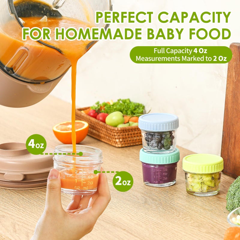 DRKIO 20 Pack Glass Baby Food Storage Containers 4 Oz Baby Food Jars with Lids Baby Food Maker Microwave Dishwasher Freezer Safe 100% Leak-Proof BPA Free - Image 3