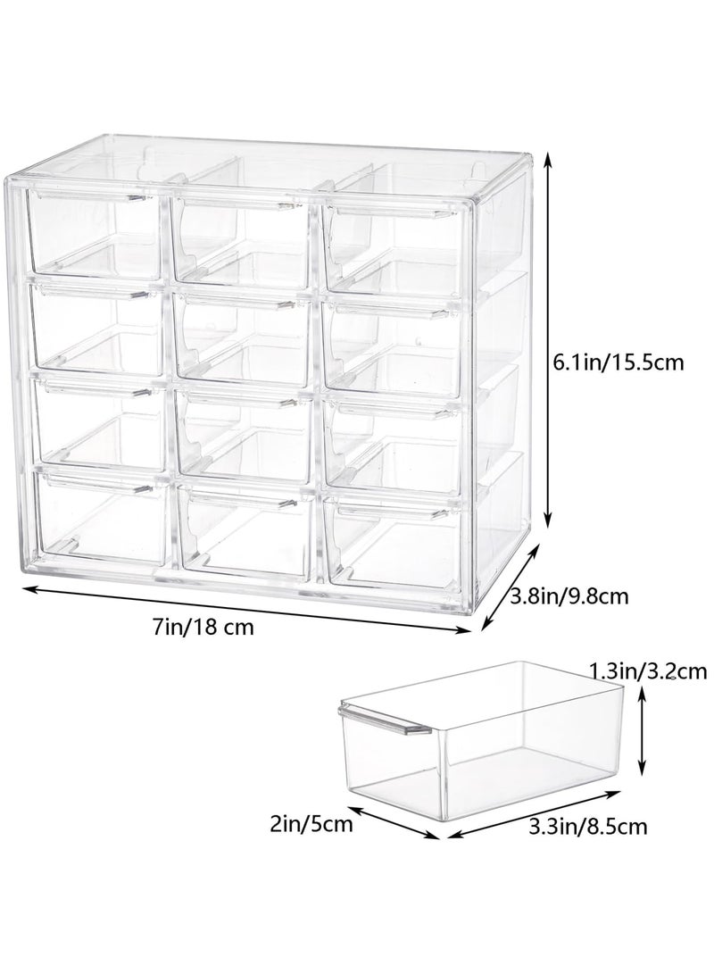SYOSI 2 Pack Mini Desk Organizer with 12 Removable Drawers, Clear Plastic Desktop Drawer Organizer for DIY Crafts, Art Supplies, Cosmetic, Jewelry Storage, Compact and Space-Saving Design - Image 3
