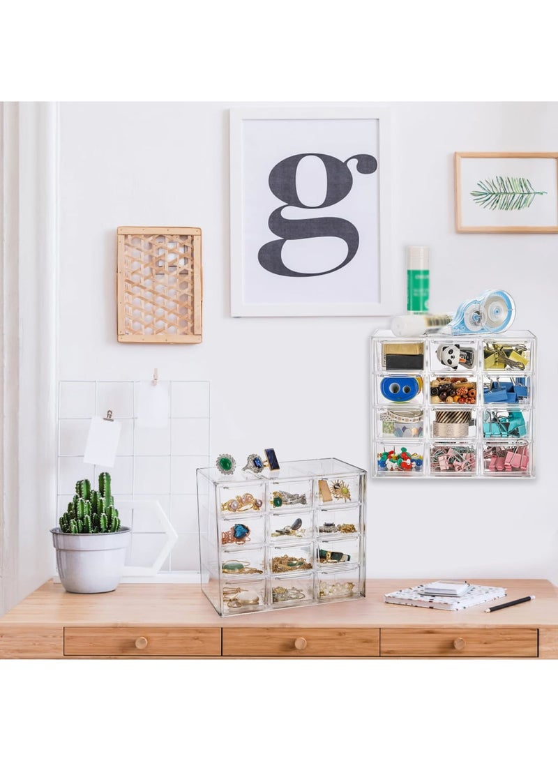 SYOSI 2 Pack Mini Desk Organizer with 12 Removable Drawers, Clear Plastic Desktop Drawer Organizer for DIY Crafts, Art Supplies, Cosmetic, Jewelry Storage, Compact and Space-Saving Design - Image 2