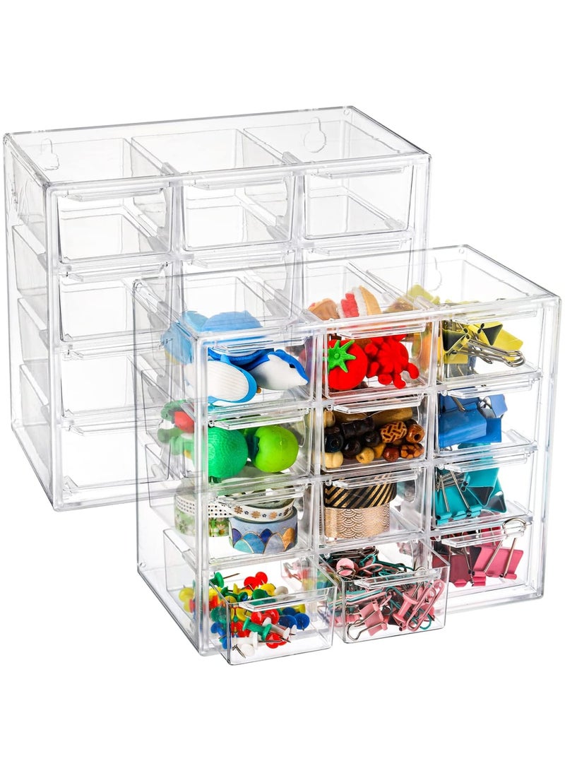 SYOSI 2 Pack Mini Desk Organizer with 12 Removable Drawers, Clear Plastic Desktop Drawer Organizer for DIY Crafts, Art Supplies, Cosmetic, Jewelry Storage, Compact and Space-Saving Design - Image 1