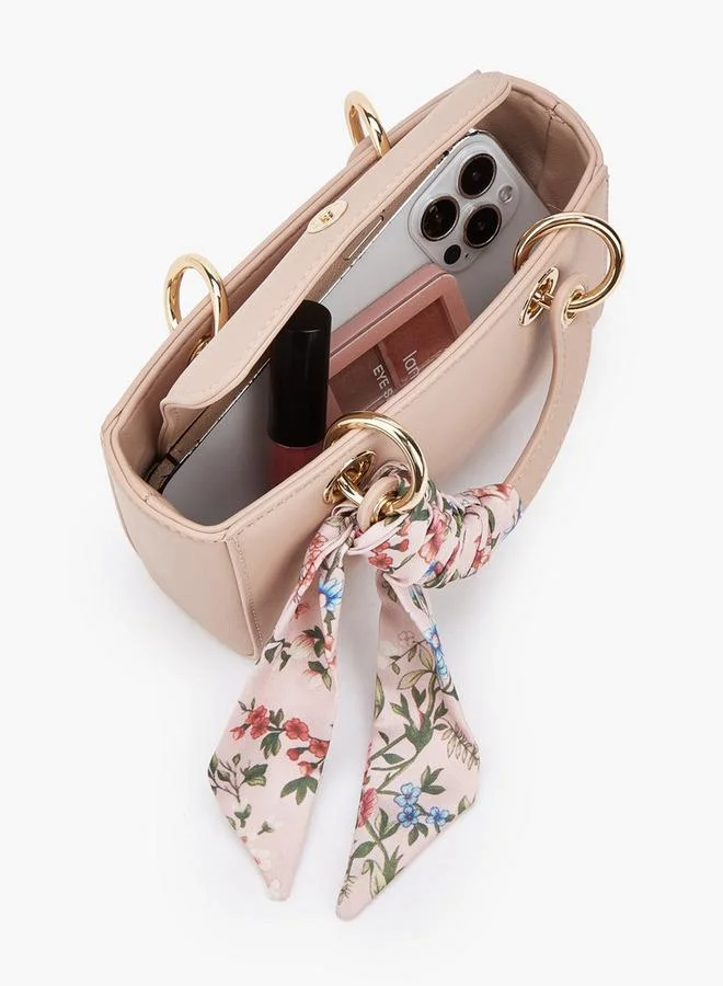 Flora Bella By Shoexpress blush Textured Crossbody Bag With Scarf Accent for Women | Best Price UAE