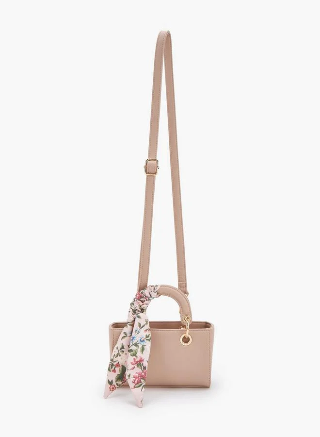 Flora Bella By Shoexpress blush Textured Crossbody Bag With Scarf Accent for Women | Best Price UAE