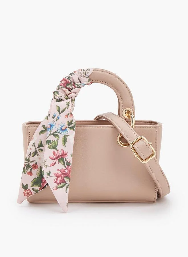 Textured Crossbody Bag With Scarf Accent