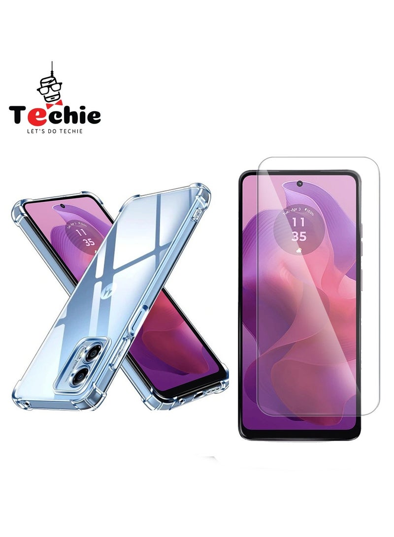 Techie Motorola Moto G24 Case and Screen Protector Combo Pack 2 in 1 - Transparent TPU Bumper Case with HD Tempered Glass Screen Protector - Image 1