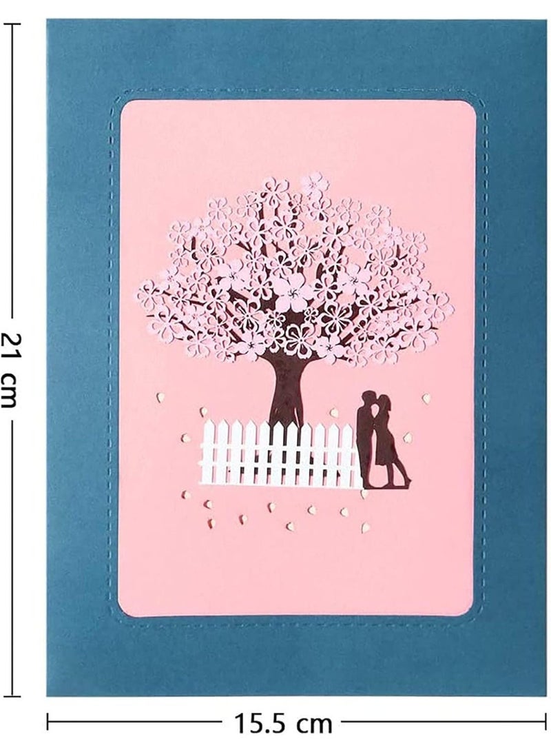 3D Pop Up Card with Romantic Lovers Under Cherry Tree, Handmade Greeting Card for Mother’s Day, Anniversary, Wedding, Valentine’s Day, for Wife, Husband, Girlfriend, Bride, or Mom - Image 2