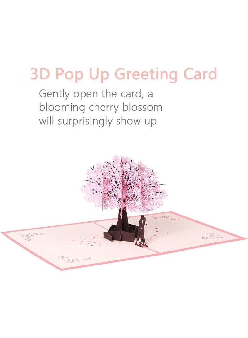 3D Pop Up Card with Romantic Lovers Under Cherry Tree, Handmade Greeting Card for Mother’s Day, Anniversary, Wedding, Valentine’s Day, for Wife, Husband, Girlfriend, Bride, or Mom - Image 4