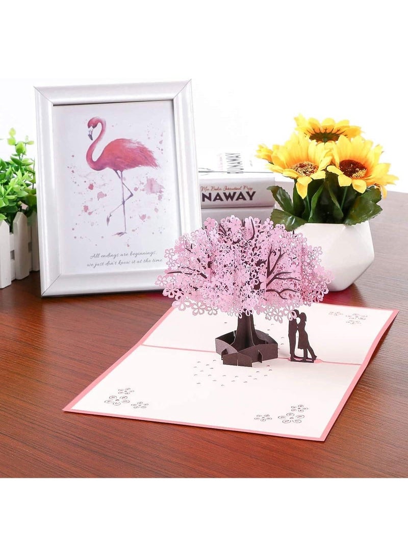 3D Pop Up Card with Romantic Lovers Under Cherry Tree, Handmade Greeting Card for Mother’s Day, Anniversary, Wedding, Valentine’s Day, for Wife, Husband, Girlfriend, Bride, or Mom - Image 5