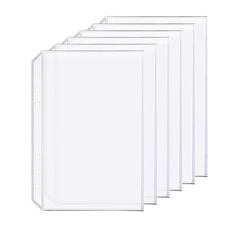 Zelten 6 Pack A5 6 Holes Binder Pockets Plastic Binder Folders Waterproof 6 Holes Holder for Receipt Ticket (Pocket, A5) - Image 1